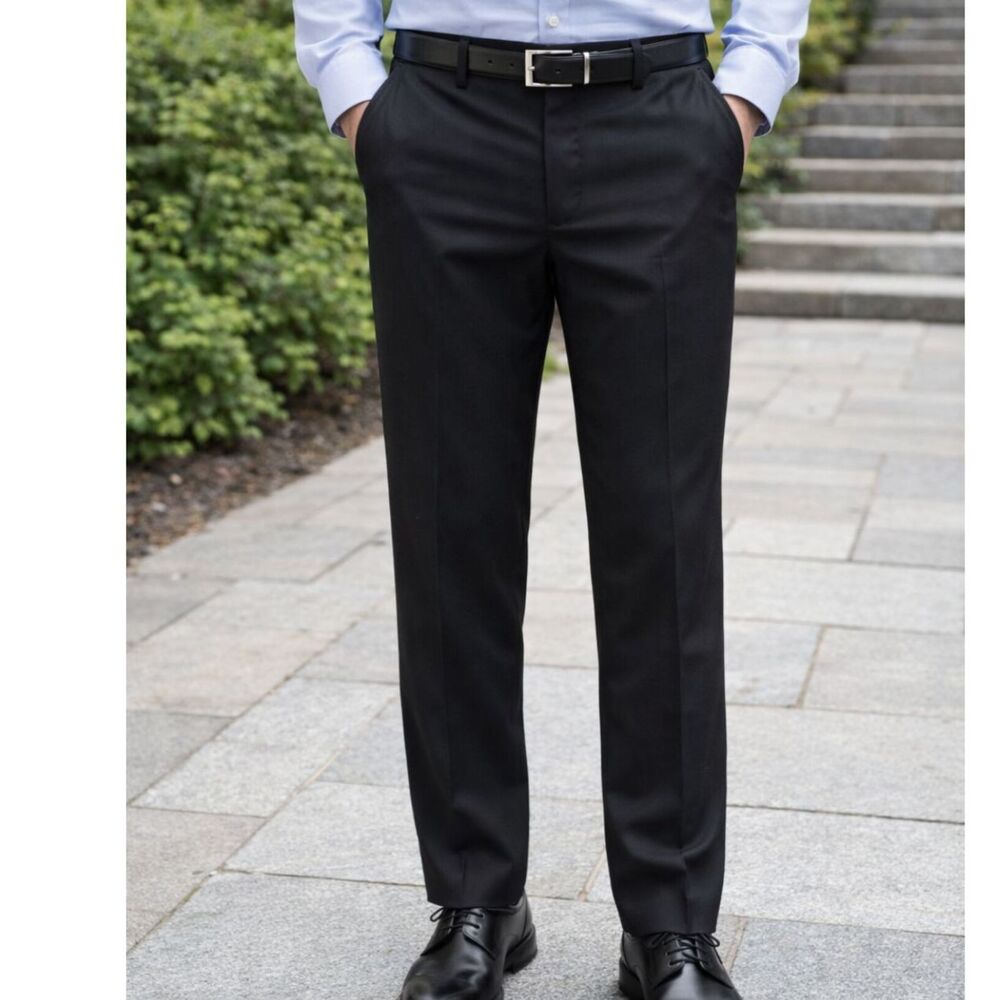 Murano Modern Comfort Men's Dress Pants 34x32 Black Flat Front